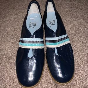 JET Handmade Italian Bowler-Style Blue Flat Shoes